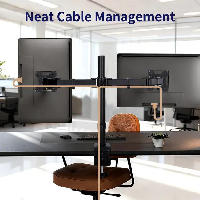 Alt view image 5 of 5 - Dual Monitor Mount, Fully Adjustable Dual Monitor Stand for 13"-27" Screens, Holds Up to 22lbs Per Arm with C-Clamp & Grommet Base