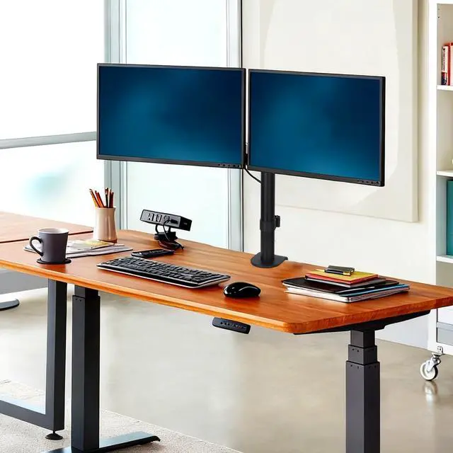 Alt view image 2 of 5 - Dual Monitor Mount, Fully Adjustable Dual Monitor Stand for 13"-27" Screens, Holds Up to 22lbs Per Arm with C-Clamp & Grommet Base