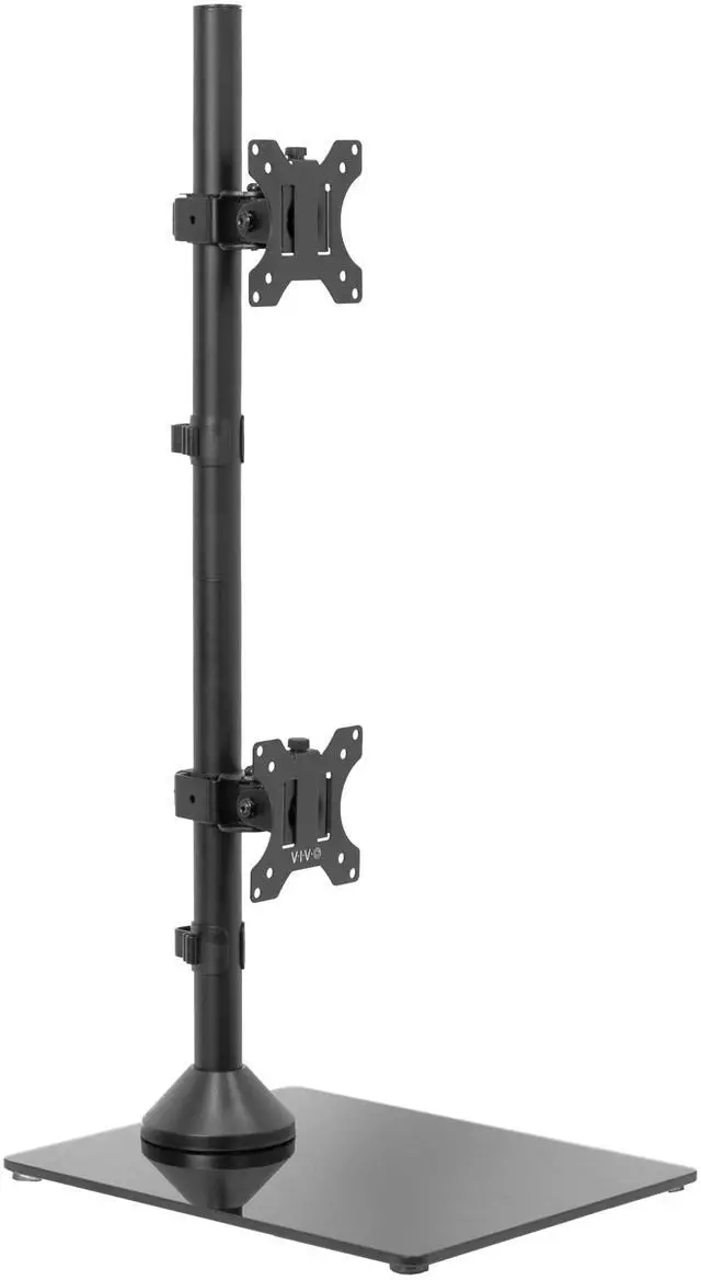 Main image of Dual Monitor Desk Stand with Tempered Glass Base, Free-Standing LCD Mount, Holds in Stacked Vertical Position 2 Ultrawide Screens up to 34 inches, Black, STAND-V002LG