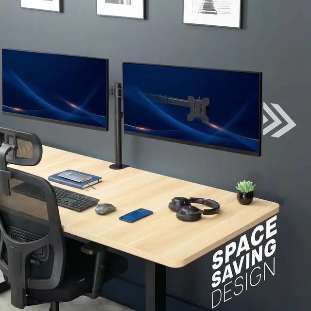 Alt view image 2 of 7 - Premium Dual Ultra Wide LCD LED 27 to 38 inch Monitor Desk Mount, Heavy Duty, Adjustable Telescoping Arms, Flush Wall Setup, Fits 2 Screens, Black, STAND-TS38C