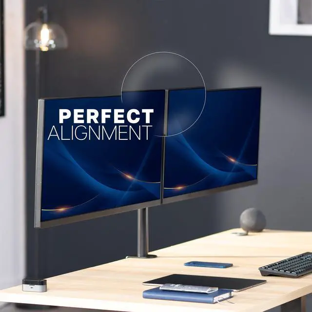Alt view image 6 of 7 - Premium Dual Ultra Wide LCD LED 27 to 38 inch Monitor Desk Mount, Heavy Duty, Adjustable Telescoping Arms, Flush Wall Setup, Fits 2 Screens, Black, STAND-TS38C