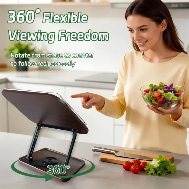 Alt view image 2 of 7 - Book Stand for Reading, 360° Rotating Book Holder for Desk, Heavy Duty Bible Stand with Page Clips, Adjustable Height for Thick Textbooks, Cookbooks, Music Book