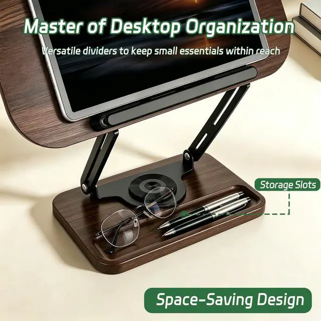 Alt view image 6 of 7 - Book Stand for Reading, 360° Rotating Book Holder for Desk, Heavy Duty Bible Stand with Page Clips, Adjustable Height for Thick Textbooks, Cookbooks, Music Book