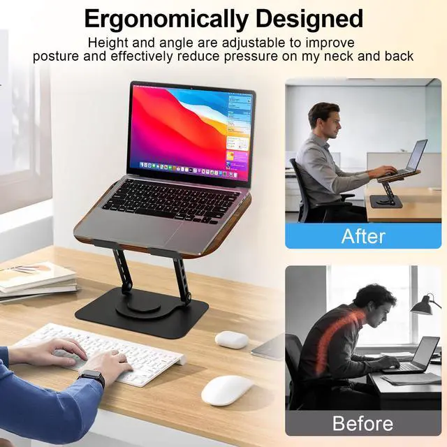 Alt view image 4 of 6 - Book Stand for Reading: Wooden Book Holder with 360° Rotating Metal Base - Adjustable Book Holder Stand with Elastic Clips for Cookbook, Recipe, Magazine, Laptop,Tablet, for Kitchen, Office