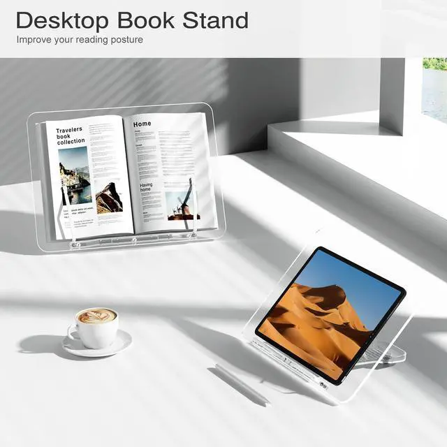 Alt view image 2 of 6 - Acrylic Book Stand, Angle Adjustable Book Display Stand,Foldable Cookbook Stand, Lightweight Book Holder for Magazines, Laptop, Recipe, Textbook