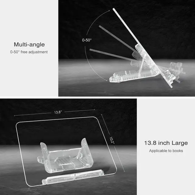 Alt view image 5 of 6 - Acrylic Book Stand, Angle Adjustable Book Display Stand,Foldable Cookbook Stand, Lightweight Book Holder for Magazines, Laptop, Recipe, Textbook