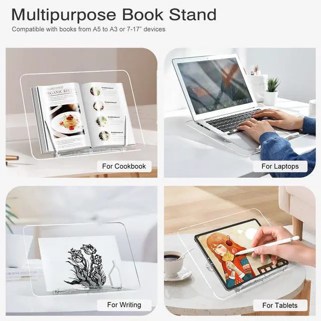Alt view image 6 of 6 - Acrylic Book Stand, Angle Adjustable Book Display Stand,Foldable Cookbook Stand, Lightweight Book Holder for Magazines, Laptop, Recipe, Textbook