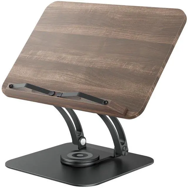Main image of Book Stand for Reading, Adjustable Book Holder with 360° Swivel Base, Foldable Cookbook Stand Recipe Book Holder with Elastic Page Clips for Music Scores, Recipe, Tablet, Laptop-Black
