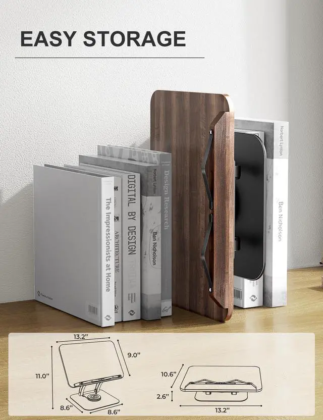 Alt view image 6 of 7 - Book Stand for Reading, Adjustable Book Holder with 360° Swivel Base, Foldable Cookbook Stand Recipe Book Holder with Elastic Page Clips for Music Scores, Recipe, Tablet, Laptop-Black