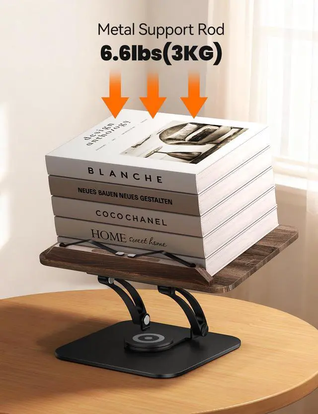 Alt view image 7 of 7 - Book Stand for Reading, Adjustable Book Holder with 360° Swivel Base, Foldable Cookbook Stand Recipe Book Holder with Elastic Page Clips for Music Scores, Recipe, Tablet, Laptop-Black