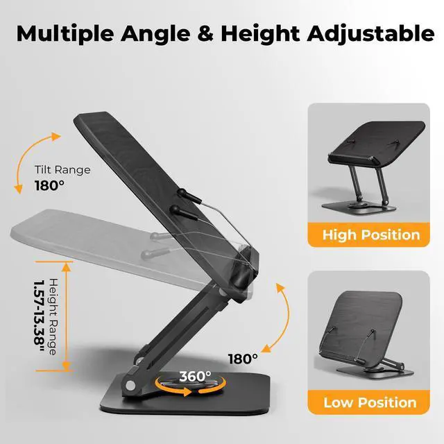 Alt view image 5 of 7 - Book Stand for Reading, Adjustable Book Holder with 360° Rotating Bases, Foldable Designs, and Elastic Clips, Multifunctional Display Stand for Recipe, Cookbooks, Magazines, Tablets, Laptops