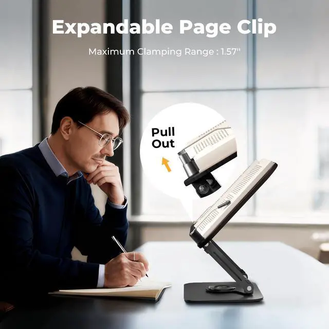 Alt view image 4 of 7 - Book Stand for Reading, Adjustable Book Holder with 360° Rotating Bases, Foldable Designs, and Elastic Clips, Multifunctional Display Stand for Recipe, Cookbooks, Magazines, Tablets, Laptops