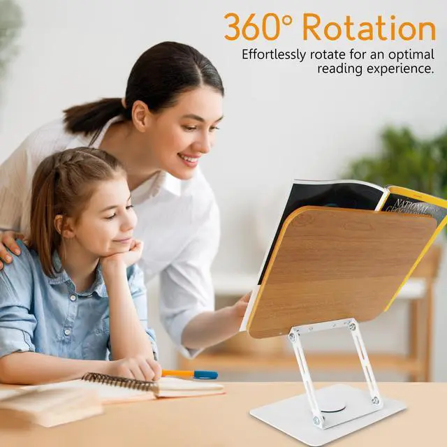 Alt view image 2 of 7 - Book Stand for Reading Cookbook Stand Book Holder with 360 Rotating Base Page Clips Book Display Stand for Recipe Sheet Music Laptop Drawing Tablet