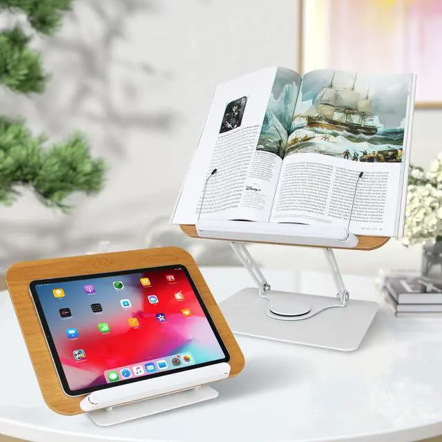 Alt view image 6 of 7 - Book Stand for Reading Cookbook Stand Book Holder with 360 Rotating Base Page Clips Book Display Stand for Recipe Sheet Music Laptop Drawing Tablet