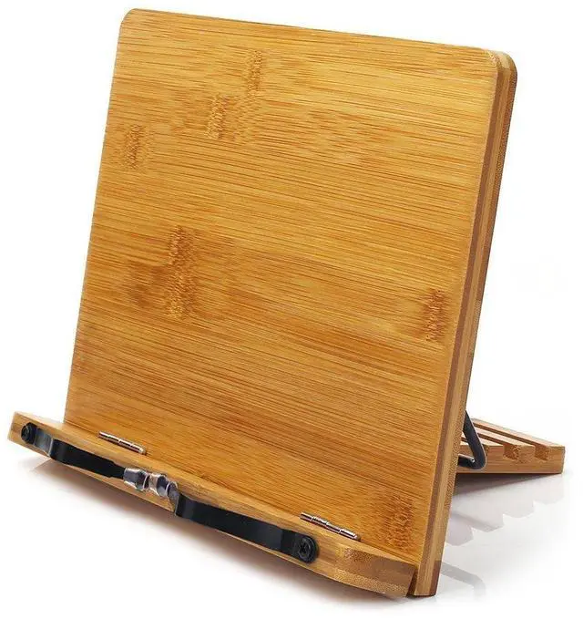 Main image of Bamboo Book Stand, Adjustable Book Holder Tray and Page Paper Clips-Cookbook Reading Desk Portable Stable Hard-Wearing Lightweight Bookstand-Textbooks Books