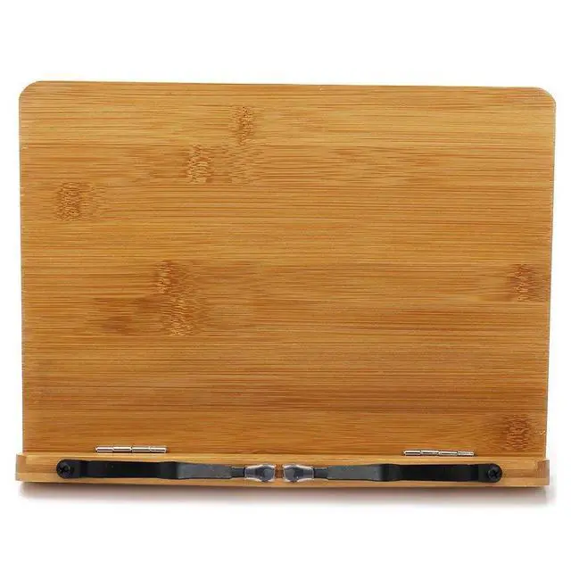Alt view image 4 of 7 - Bamboo Book Stand, Adjustable Book Holder Tray and Page Paper Clips-Cookbook Reading Desk Portable Stable Hard-Wearing Lightweight Bookstand-Textbooks Books