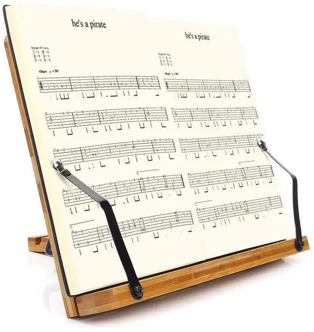 Alt view image 7 of 7 - Bamboo Book Stand, Adjustable Book Holder Tray and Page Paper Clips-Cookbook Reading Desk Portable Stable Hard-Wearing Lightweight Bookstand-Textbooks Books