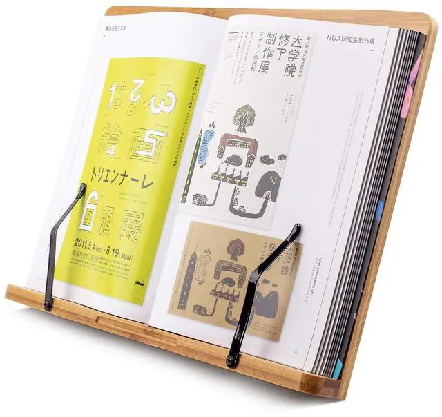 Main image of (15.4 x 11 Inch) Large Book Stand for Reading Hands Free,Recipe Cookbook Holder for Kitchen Counter,Textbook Stands for Heavy Thick Books,Bamboo Holders for Bible,Tablet,Law School,Drawing
