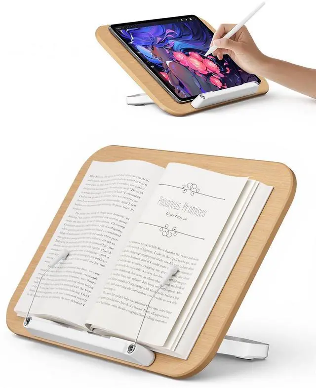 Main image of Adjustable Book Stand for Reading, Book Holder with 13 Height Levels, Hands-Free Desktop Book Stand with Page Clips, Foldable Book Stand for Textbooks, Cookbooks, Tablets & Study