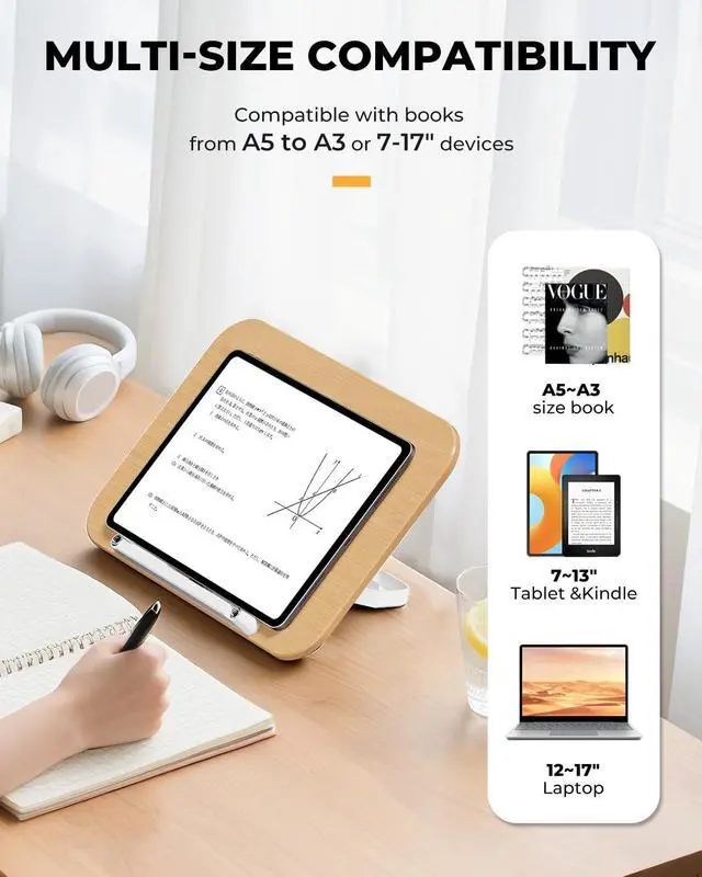 Alt view image 4 of 5 - Adjustable Book Stand for Reading, Book Holder with 13 Height Levels, Hands-Free Desktop Book Stand with Page Clips, Foldable Book Stand for Textbooks, Cookbooks, Tablets & Study