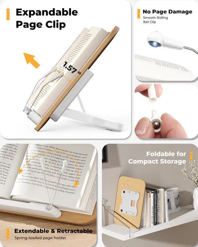Alt view image 3 of 5 - Adjustable Book Stand for Reading, Book Holder with 13 Height Levels, Hands-Free Desktop Book Stand with Page Clips, Foldable Book Stand for Textbooks, Cookbooks, Tablets & Study