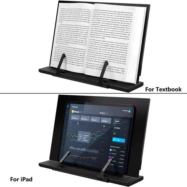 Alt view image 5 of 7 - Metal Book Stand for Desk Portable Document Holder for Cook Book, Music Book, iPad, Laptop, Reading Rest with 7 Adjustable Positions and Page Paper Clips