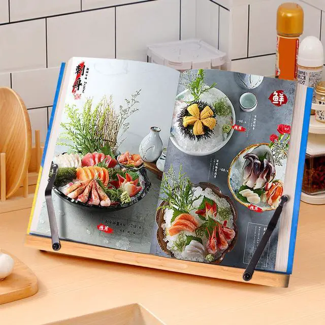 Alt view image 7 of 7 - Bamboo Book Stand for Reading, 13.2" x 9.2" Premium Wooden Cookbook Holder and Recipe Stand for Kitchen Counter, Foldable Adjustable Desk Easel with 5 Angles for Textbooks, Sheet Music, Tablet