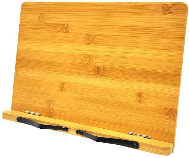 Alt view image 5 of 7 - (15.4 x 11 Inch) Large Book Stand for Reading Hands Free,Recipe Cookbook Holder for Kitchen Counter,Textbook Stands for Heavy Thick Books,Bamboo Holders for Bible,Tablet,Law School,Drawing