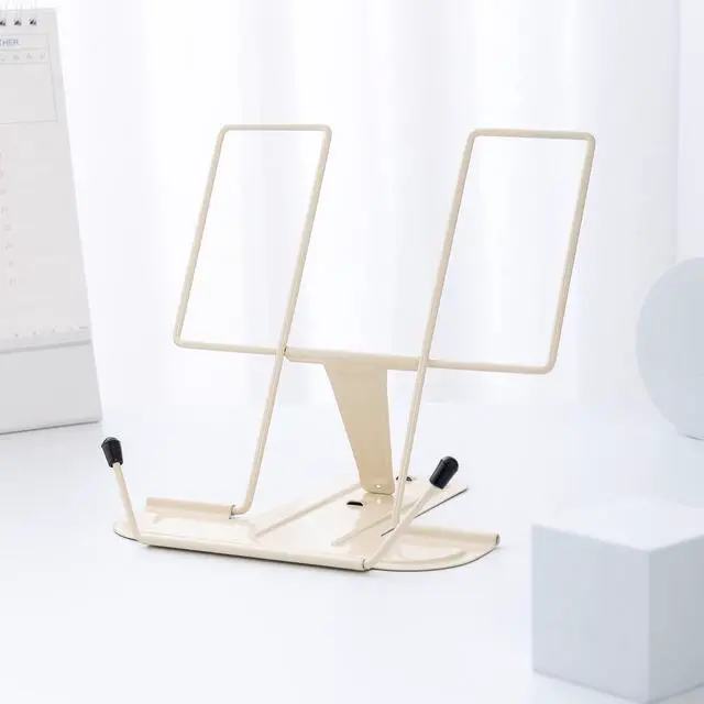 Main image of Metal Book Stand for Desk, Adjustable Reading Rest Book Holder, Portable Cookbook Documents Holder, Sturdy Typing Stand for Recipes Textbooks Tablet Music Books, Desktop Stationery Gifts(Milky White)