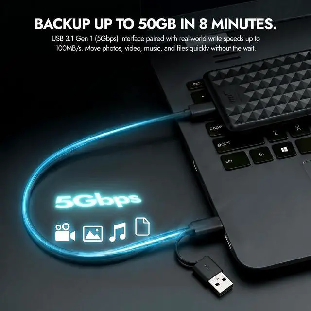 Alt view image 6 of 7 - Facet 500GB External Hard Drive Portable USB-C/USB 3.1 Plug & Play Ultra- Slim HDD Hard Drive for Backup, Gaming, PC, Mac, Laptop, PS4, Xbox, Smart TV (Black)