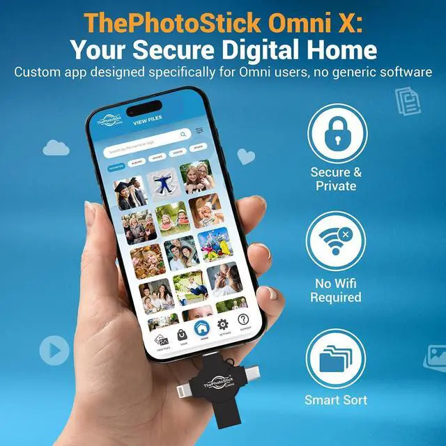 Alt view image 2 of 7 - Omni X - 64GB - Secure Photo & Video Backup and Transfer | Digital File Organization | USB & Multiport Connection for Phones, Tablets and Computers | Portable Memory | External Storage