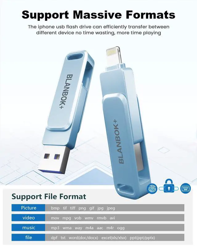 Alt view image 6 of 7 - MFi Certified 512GB Flash Drive for iPhone Photo Stick, USB Memory Stick iPhone Flash Drive for Photos Videos, High Speed External Storage USB Stick Thumb Drive for iPhone/iPad/Android/PC(Sky Blue)