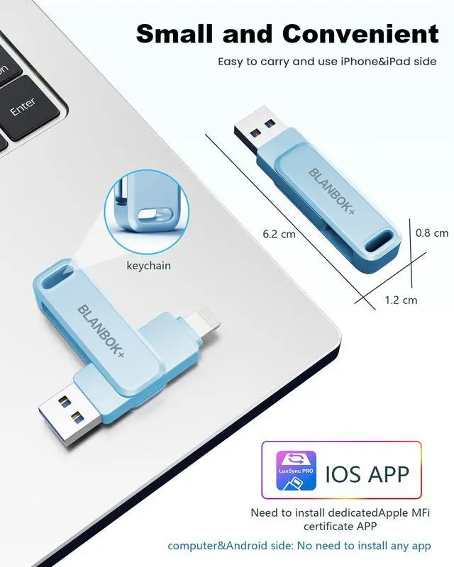 Alt view image 7 of 7 - MFi Certified 512GB Flash Drive for iPhone Photo Stick, USB Memory Stick iPhone Flash Drive for Photos Videos, High Speed External Storage USB Stick Thumb Drive for iPhone/iPad/Android/PC(Sky Blue)