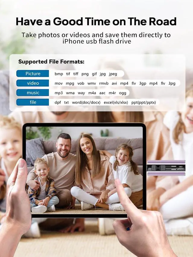 Alt view image 5 of 7 - 512GB Flash Drive Intended for iPhone iPad, USB Photo Stick for Photo & Video Backup, External Phone Memory Storage, No App Required, Compatible with iOS, Android & PC, Purple