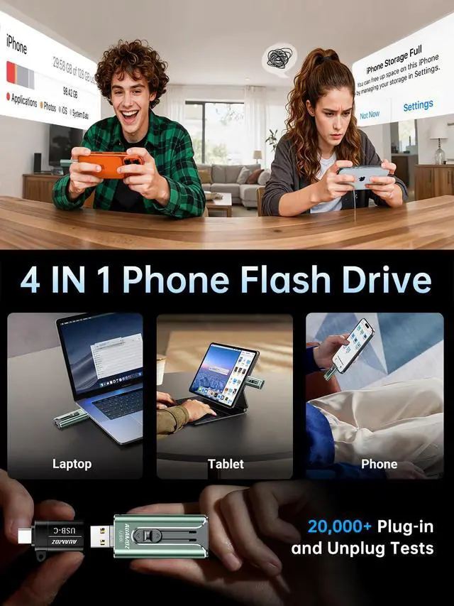Alt view image 4 of 7 - 512GB Flash Drive for iPhone Photo Stick USB Memory Stick, Portable Thumb Drive for Photo Video Storage and Transfer, Compatible with iPhone, iPad, Android, PC (Green)