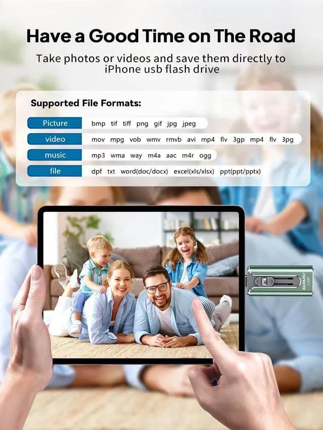 Alt view image 6 of 7 - 512GB Flash Drive for iPhone Photo Stick USB Memory Stick, Portable Thumb Drive for Photo Video Storage and Transfer, Compatible with iPhone, iPad, Android, PC (Green)