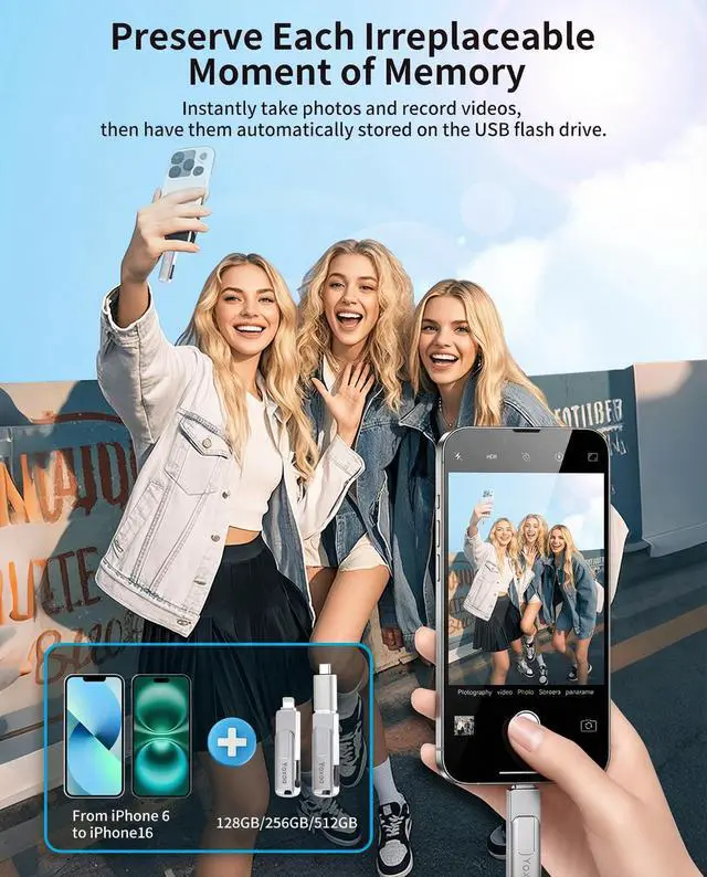 Alt view image 3 of 7 - MFi Certified 512GB Flash Drive for iPhone & iPad, High-Speed Photo Stick for External Memory Storage, Backup & Transfer Files, USB Stick for iPhone/iPad/iOS/Android/PC (Available Space: ~484GB)Silver