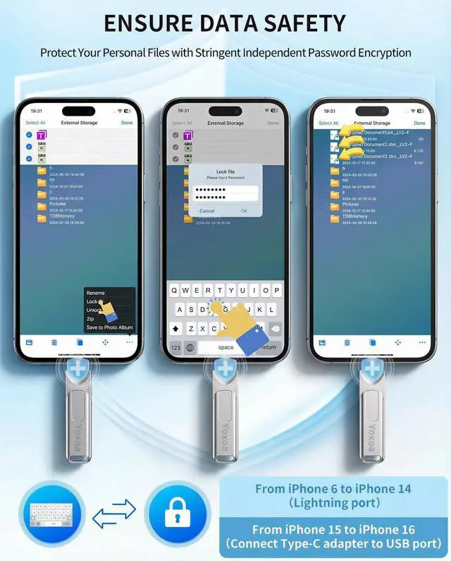 Alt view image 7 of 7 - MFi Certified 512GB Flash Drive for iPhone & iPad, High-Speed Photo Stick for External Memory Storage, Backup & Transfer Files, USB Stick for iPhone/iPad/iOS/Android/PC (Available Space: ~484GB)Silver