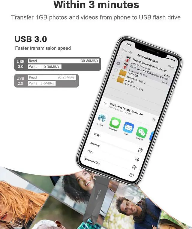Alt view image 7 of 7 - 512GB Photo Stick for Phone, USB Flash Drive for Phone All Models, 4-in-1 Design Transfer Storage, iPad/PC/Android