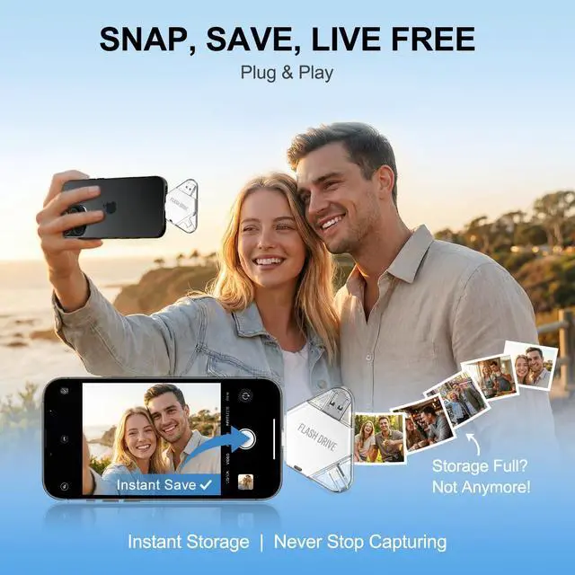 Alt view image 4 of 7 - MFi Certified 64GB Flash Drive for iPhone, 3 in 1 Photo Stick with Lightning/Type-C/USB-A, Photo Stick for iPad Android Mac PC, for Photos Videos and File Backup,Available Space: ~58GB,Platinum