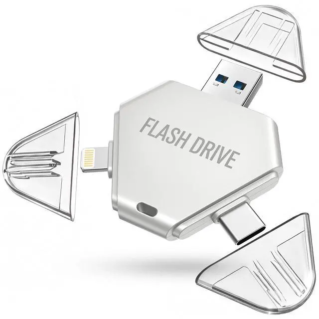 Main image of MFi Certified 64GB Flash Drive for iPhone, 3 in 1 Photo Stick with Lightning/Type-C/USB-A, Photo Stick for iPad Android Mac PC, for Photos Videos and File Backup,Available Space: ~58GB,Platinum