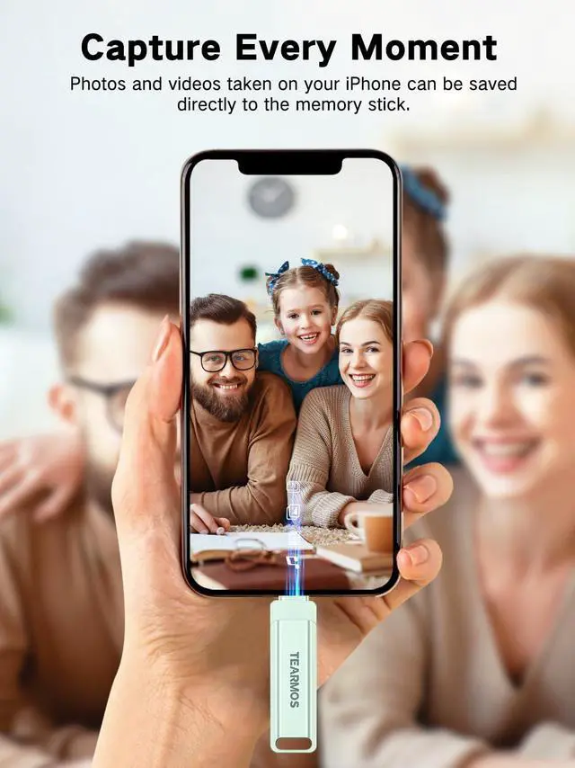 Alt view image 7 of 7 - 256GB Photo Stick for iPhone Flash Drive, Memory Stick Phone Storage for Photos and Videos Files Backup, Compatible with iPhone iPad Android PC, Plug & Play, No App Required (Green)