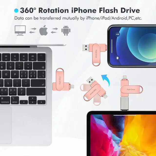 Alt view image 3 of 7 - Apple MFi Certified 512GB Photo Stick, Flash Drive for iPhone Memory Stick for Photo/Video Backup Stick, High-Speed USB Stick iPhone Storage Drive Compatible for iPhone/iPad/Android/PC (Pink)