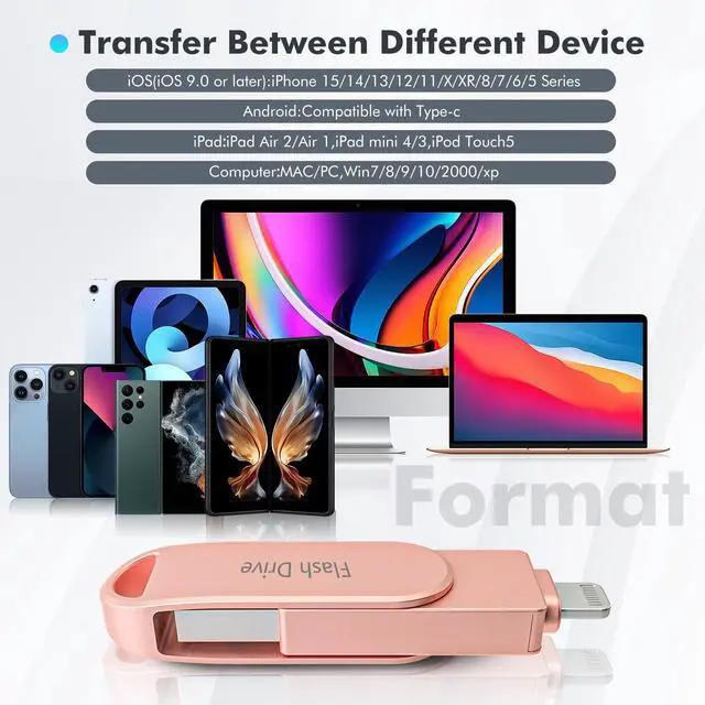 Alt view image 4 of 7 - Apple MFi Certified 512GB Photo Stick, Flash Drive for iPhone Memory Stick for Photo/Video Backup Stick, High-Speed USB Stick iPhone Storage Drive Compatible for iPhone/iPad/Android/PC (Pink)