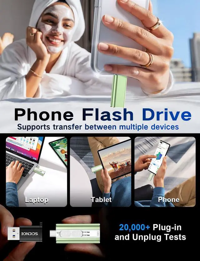 Alt view image 2 of 7 - 512GB Flash Drive Intended for Phone, USB External Memory Stick Storage Backup for Photos Videos, Plug and Play No APP Required, Compatible with iPhone iPad Android and PCs (1 Pack-Green)