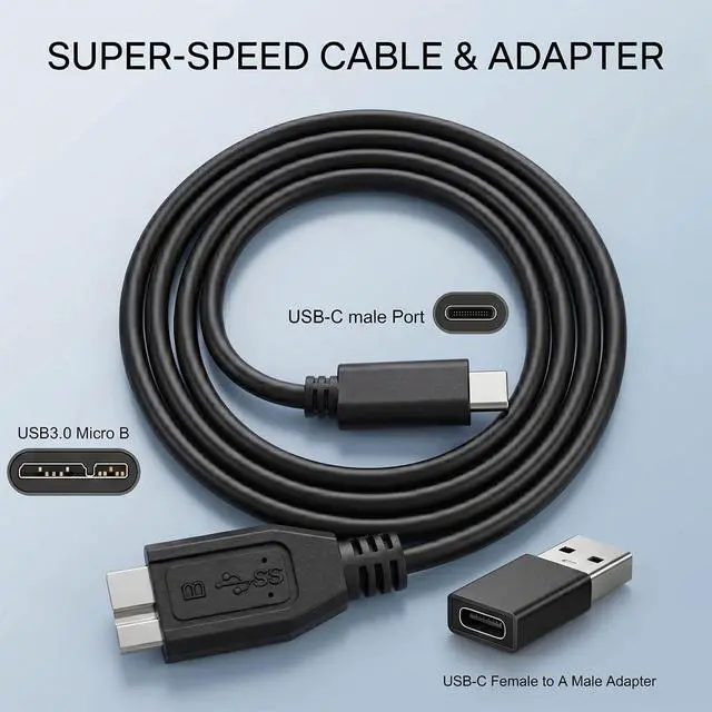 Alt view image 2 of 6 - External Hard Drive Cable 1.6FT,Micro B 3.0 to USB C/A