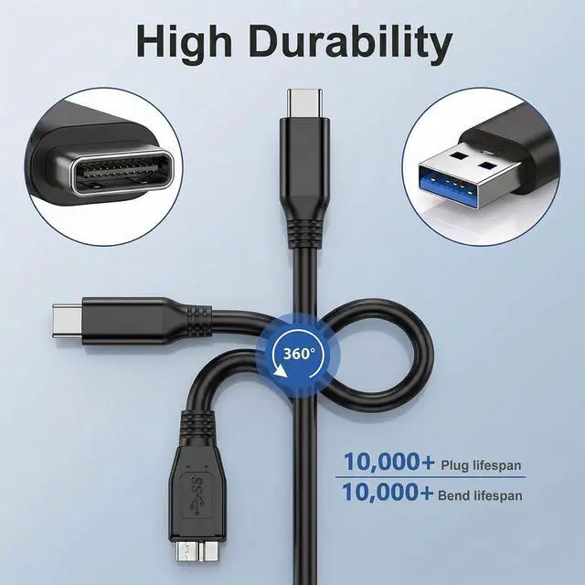 Alt view image 6 of 6 - External Hard Drive Cable 1.6FT,Micro B 3.0 to USB C/A