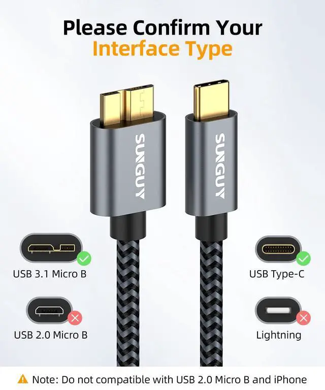 Alt view image 2 of 7 - 10Gbps Micro B to USB C Hard Drive Cable 1.5FT, USB 3.1 USB C to Micro B, High-Speed External Hard Drive USB C Cable for iPhone 16/15 Series, MacBook Pro/Air, iPad, WD Toshiba Westgate Seagate