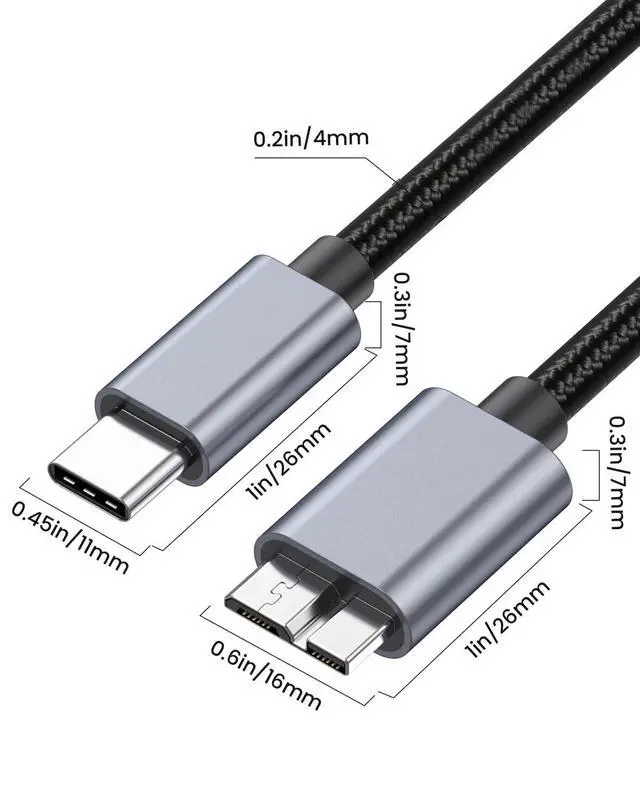 Alt view image 5 of 7 - 10Gbps Micro B to USB C Cable, Micro B Male to Type-C Male External Hard Drive Cable for DJ Controller, Camera, Hard Drive Enclosure, Printer, Scanner, Tablet, etc(1.8m/6feet)