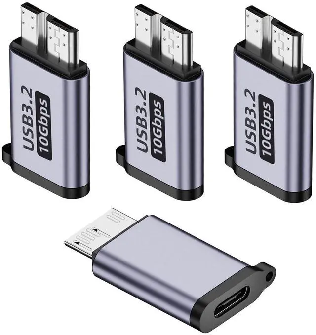 Main image of USB C to Micro B Hard Drive Adapter (4 Pack), 10Gbps Micro B to USB C Cable Converter Compatible with External Hard Drive, Laptop, Tablet, Phone and More